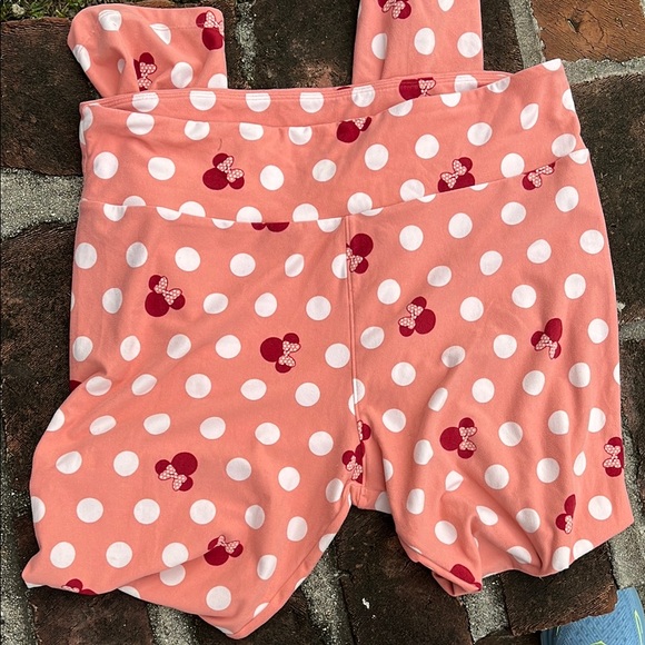 LuLaRoe Pants - Lularoe Peach Polka Dot leggings with Red Minnie Mouse Print tall & curvy